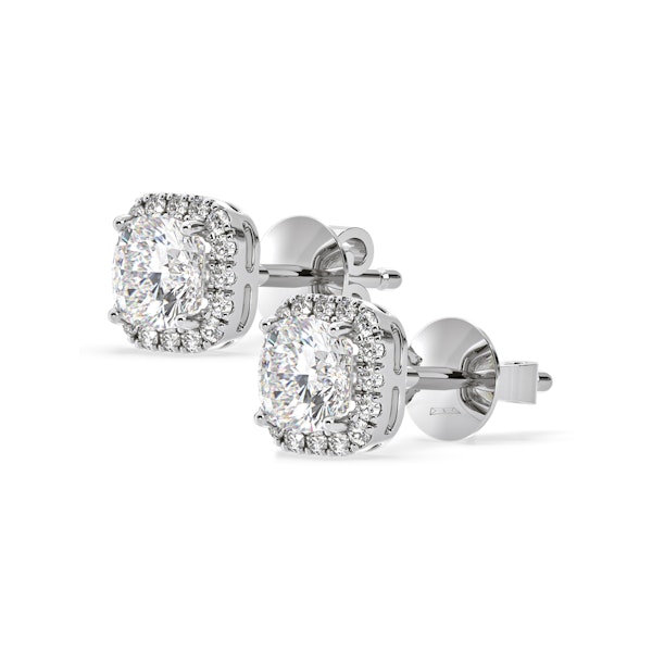 Beatrice Cushion Cut Lab Diamond Halo Earrings 2.45ct in 18K White Gold F/VS1 - Image 3