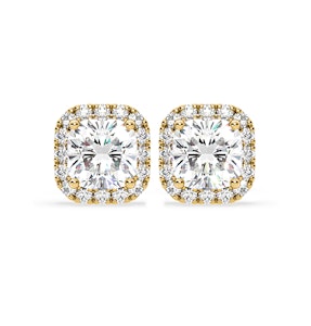Beatrice Cushion Cut Lab Diamond Halo Earrings 2.45ct in 18K Yellow Gold F/VS1