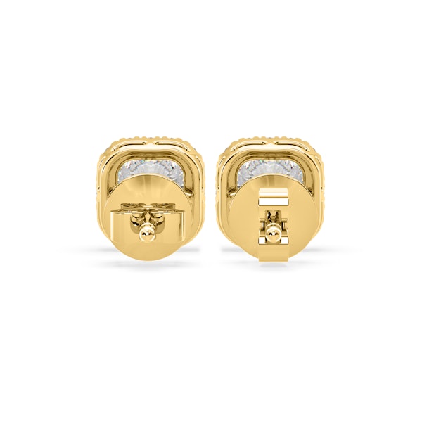 Beatrice Cushion Cut Lab Diamond Halo Earrings 2.45ct in 18K Yellow Gold F/VS1 - Image 5