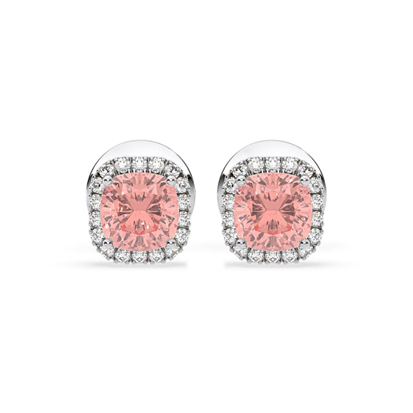 Beatrice Pink Lab Diamond Cushion Cut 1.30ct Halo Earrings in 18K White Gold - Elara Collection - Image 1
