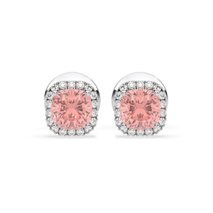 Beatrice Pink Lab Diamond Cushion Cut 1.30ct Halo Earrings in 18K White Gold - Elara Collection