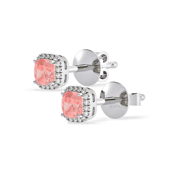 Beatrice Pink Lab Diamond Cushion Cut 1.30ct Halo Earrings in 18K White Gold - Elara Collection - Image 3