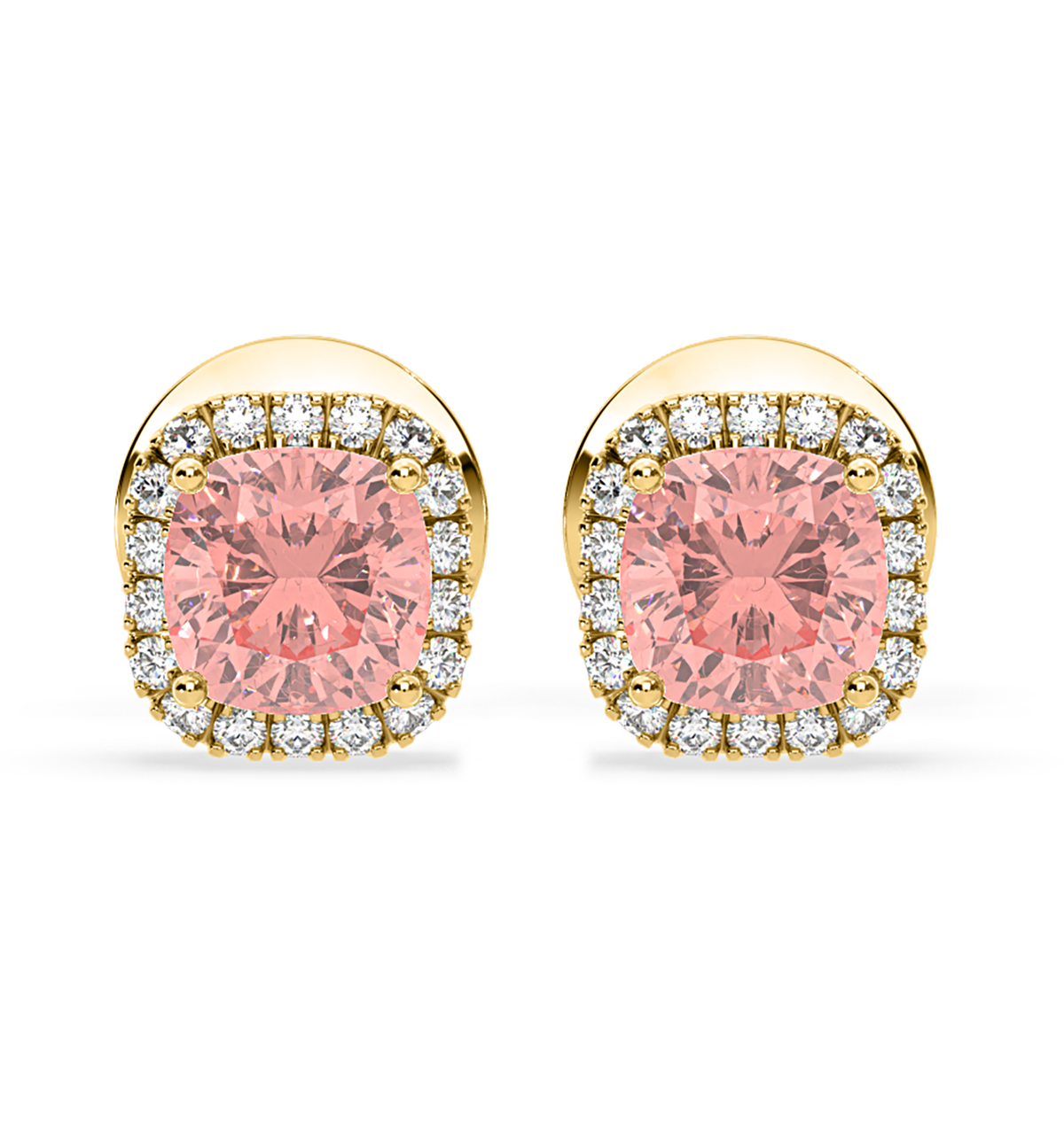 Beatrice Pink Lab Diamond Cushion Cut 1.30ct Halo Earrings in 18K