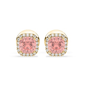 Beatrice Pink Lab Diamond Cushion Cut 1.30ct Halo Earrings in 18K Yellow Gold - Elara Collection