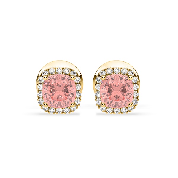 Beatrice Pink Lab Diamond Cushion Cut 1.30ct Halo Earrings in 18K Yellow Gold - Elara Collection - Image 1