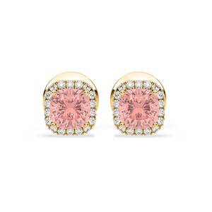 Beatrice Pink Lab Diamond Cushion Cut 1.30ct Halo Earrings in 18K Yellow Gold - Elara Collection