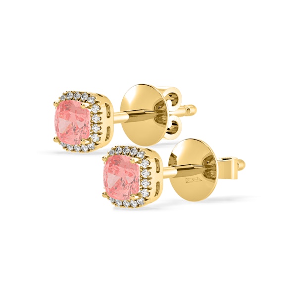 Beatrice Pink Lab Diamond Cushion Cut 1.30ct Halo Earrings in 18K Yellow Gold - Elara Collection - Image 3