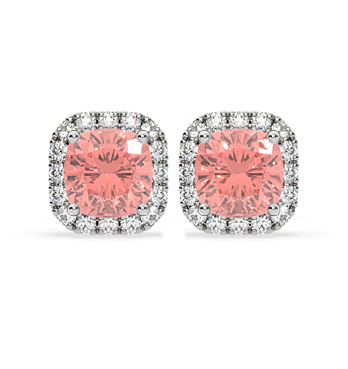 Beatrice Pink Lab Diamond Cushion Cut 2.45ct Halo Earrings in 18K White Gold Elara Collection