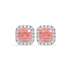 Beatrice Pink Lab Diamond Cushion Cut 2.45ct Halo Earrings in 18K White Gold - Elara Collection