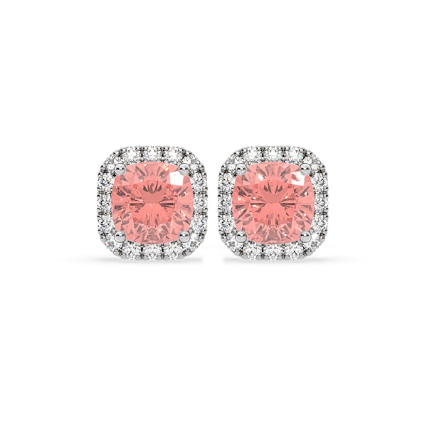 Beatrice Pink Lab Diamond Cushion Cut 2.45ct Halo Earrings in 18K White Gold - Elara Collection - Image 1