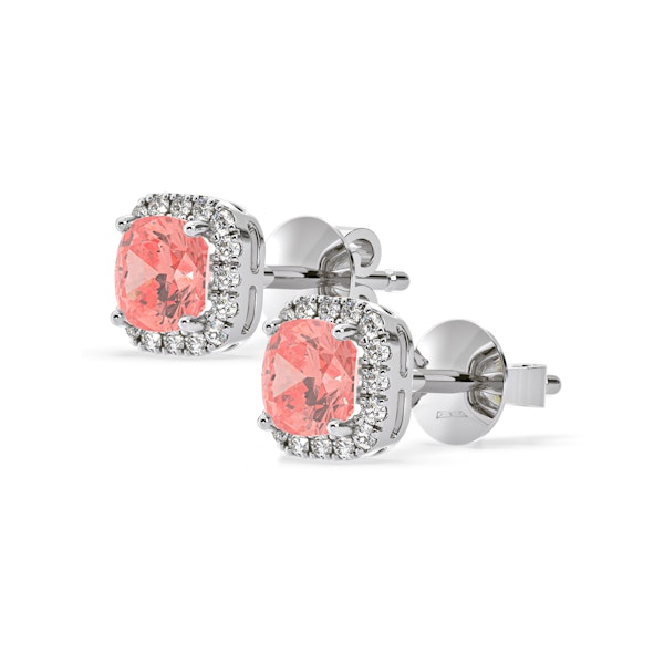 Beatrice Pink Lab Diamond Cushion Cut 2.45ct Halo Earrings in 18K White Gold - Elara Collection - Image 3