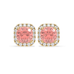 Beatrice Pink Lab Diamond Cushion Cut 2.45ct Halo Earrings in 18K Yellow Gold - Elara Collection
