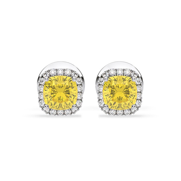 Beatrice Yellow Lab Diamond Cushion Cut 1.30ct Halo Earrings in 18K White Gold - Elara Collection - Image 1