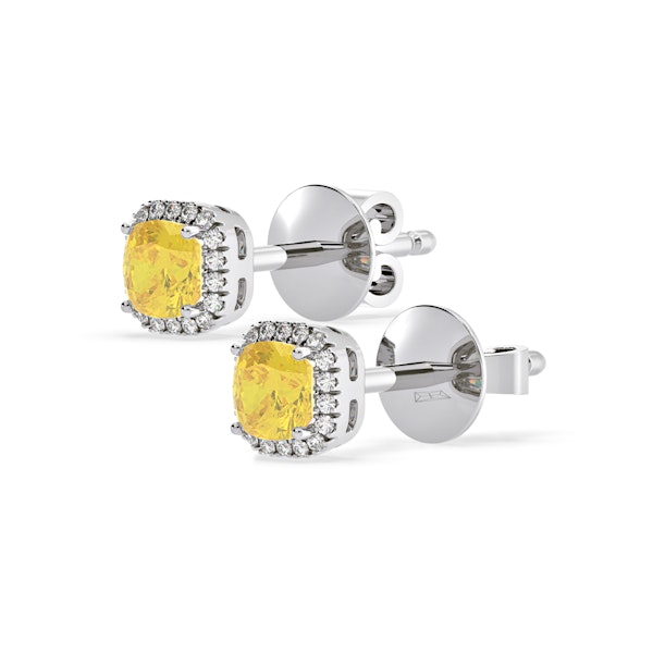 Beatrice Yellow Lab Diamond Cushion Cut 1.30ct Halo Earrings in 18K White Gold - Elara Collection - Image 3