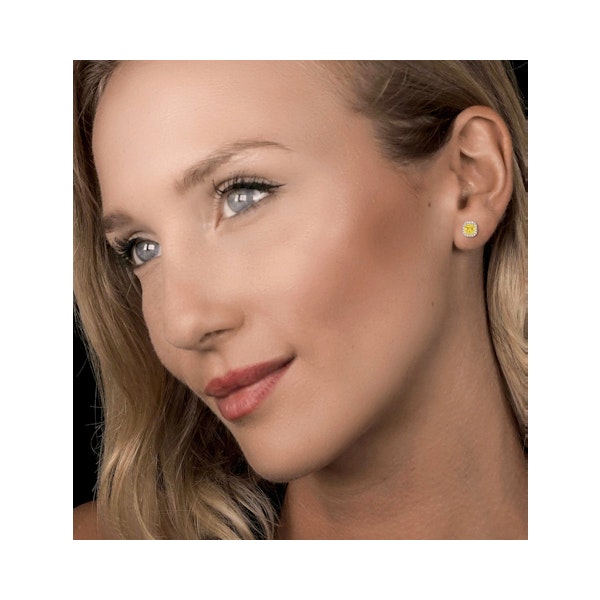 Beatrice Yellow Lab Diamond Cushion Cut 1.30ct Halo Earrings in 18K White Gold - Elara Collection - Image 2