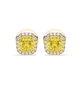Beatrice Yellow Lab Diamond Cushion Cut 1.30ct Halo Earrings in 18K Yellow Gold - Elara Collection