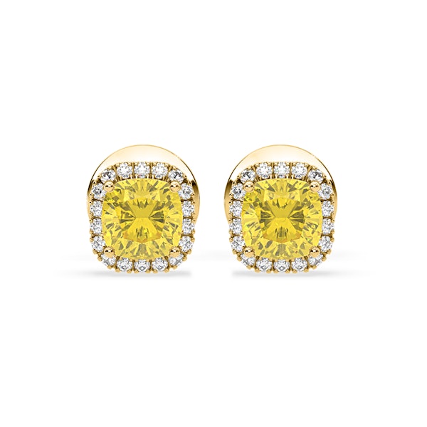 Beatrice Yellow Lab Diamond Cushion Cut 1.30ct Halo Earrings in 18K Yellow Gold - Elara Collection - Image 1