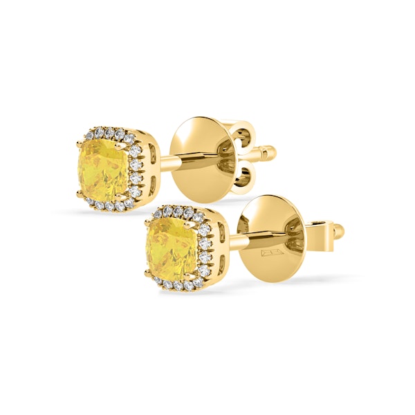 Beatrice Yellow Lab Diamond Cushion Cut 1.30ct Halo Earrings in 18K Yellow Gold - Elara Collection - Image 3