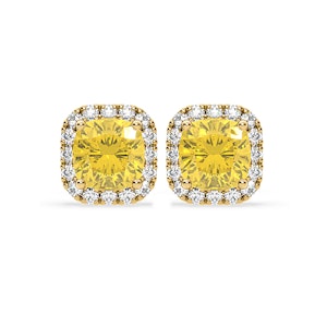 Beatrice Yellow Lab Diamond Cushion Cut 2.45ct Halo Earrings in 18K Yellow Gold - Elara Collection