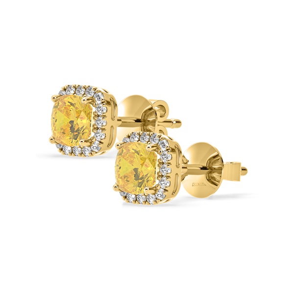 Beatrice Yellow Lab Diamond Cushion Cut 2.45ct Halo Earrings in 18K Yellow Gold - Elara Collection - Image 3