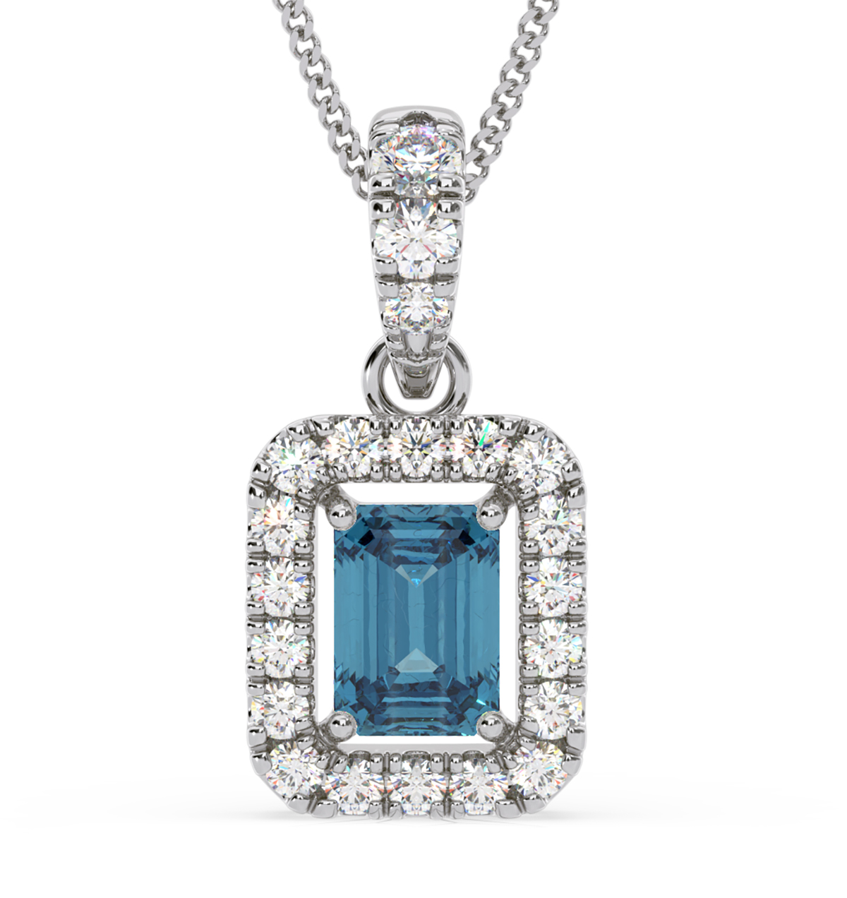 Annabelle Blue Lab Diamond Emerald Cut Halo Necklace 1.38ct in 18K ...