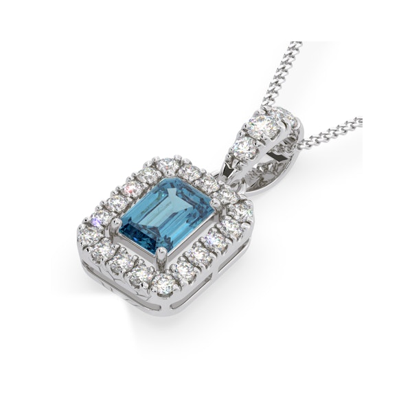 Annabelle Blue Lab Diamond Emerald Cut Halo Necklace 1.38ct in 18K White Gold - Elara Collection - Image 3