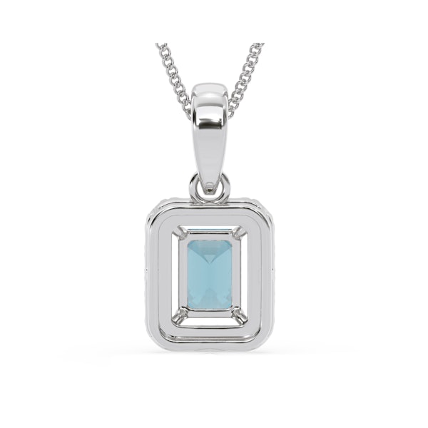 Annabelle Blue Lab Diamond Emerald Cut Halo Necklace 1.38ct in 18K White Gold - Elara Collection - Image 6