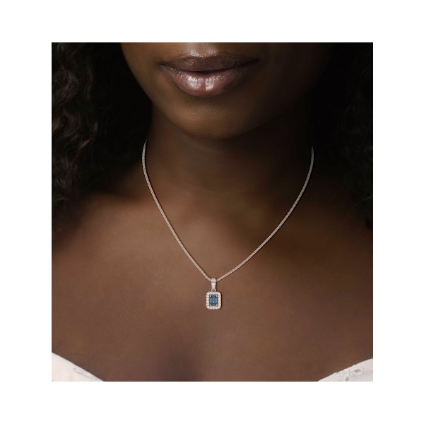 Annabelle Blue Lab Diamond Emerald Cut Halo Necklace 1.38ct in 18K White Gold - Elara Collection - Image 4