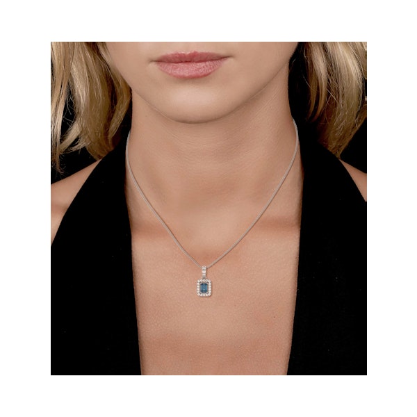 Annabelle Blue Lab Diamond Emerald Cut Halo Necklace 1.38ct in 18K White Gold - Elara Collection - Image 2