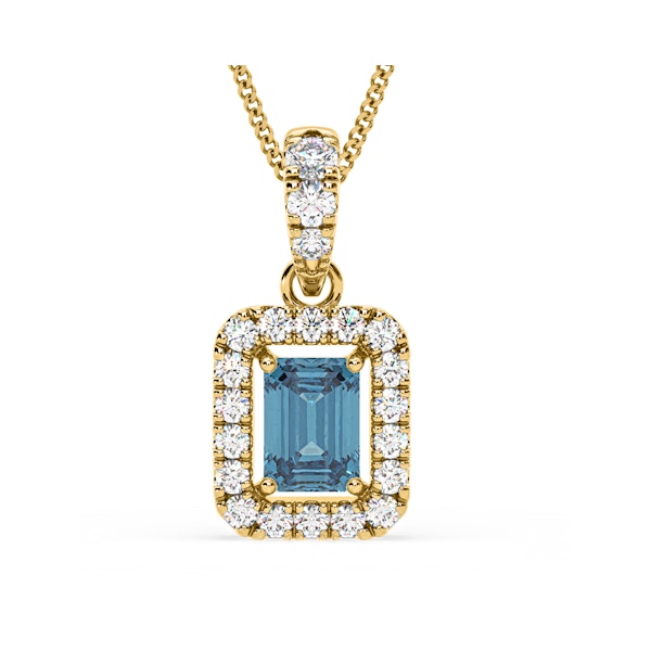 Annabelle Blue Lab Diamond Emerald Cut Halo Necklace 1.38ct in 18KGold - Elara Collection - Image 1