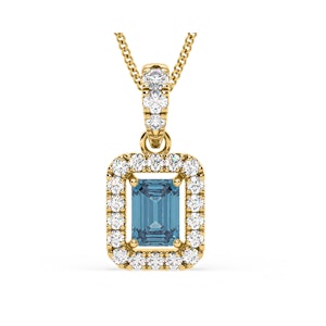 Annabelle Blue Lab Diamond Emerald Cut Halo Necklace 1.38ct in 18KGold - Elara Collection