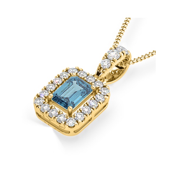Annabelle Blue Lab Diamond Emerald Cut Halo Necklace 1.38ct in 18KGold - Elara Collection - Image 3