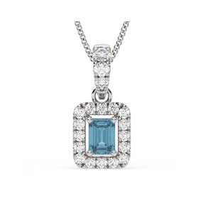 Annabelle Blue Lab Diamond Emerald Cut Halo Necklace 0.70ct in 18K White Gold - Elara Collection