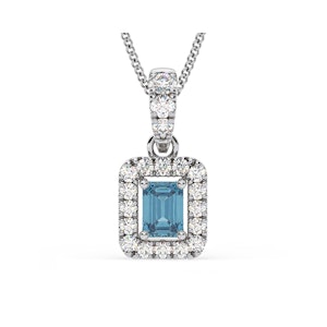 Annabelle Blue Lab Diamond Emerald Cut Halo Necklace 0.70ct in 18K White Gold - Elara Collection