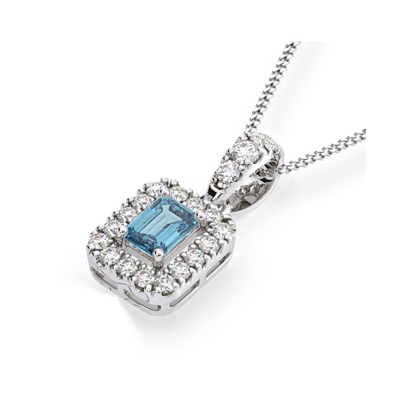 Annabelle Blue Lab Diamond Emerald Cut Halo Necklace 0.70ct in 18K White Gold - Elara Collection - Image 3