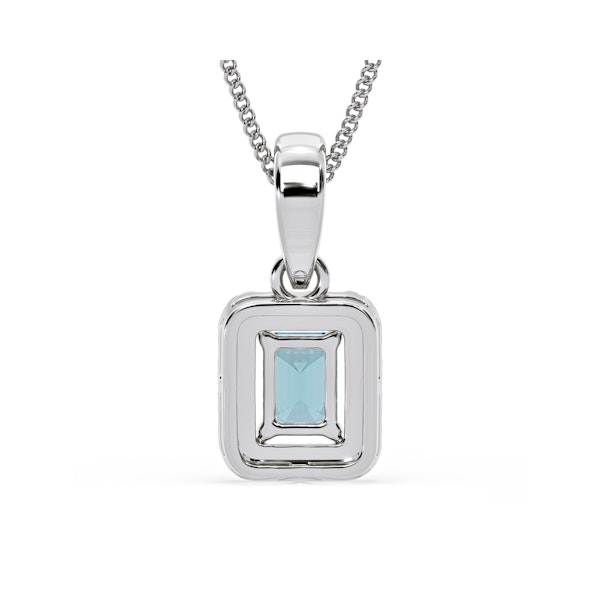 Annabelle Blue Lab Diamond Emerald Cut Halo Necklace 0.70ct in 18K White Gold - Elara Collection - Image 6