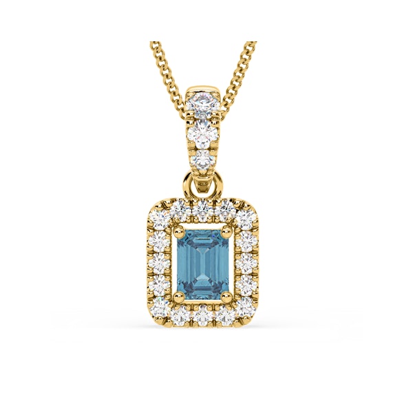 Annabelle Blue Lab Diamond Emerald Cut Halo Necklace 0.70ct in 18KGold - Elara Collection - Image 1