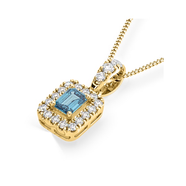 Annabelle Blue Lab Diamond Emerald Cut Halo Necklace 0.70ct in 18KGold - Elara Collection - Image 3
