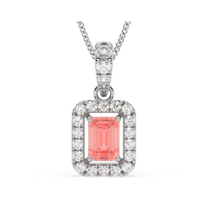 Annabelle Pink Lab Diamond Emerald Cut Halo Necklace 1.38ct in 18K White Gold - Elara Collection