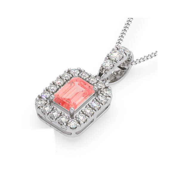 Annabelle Pink Lab Diamond Emerald Cut Halo Necklace 1.38ct in 18K White Gold - Elara Collection - Image 3