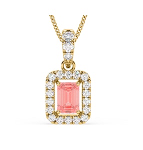 Annabelle Pink Lab Diamond Emerald Cut Halo Necklace 1.38ct in 18KGold - Elara Collection