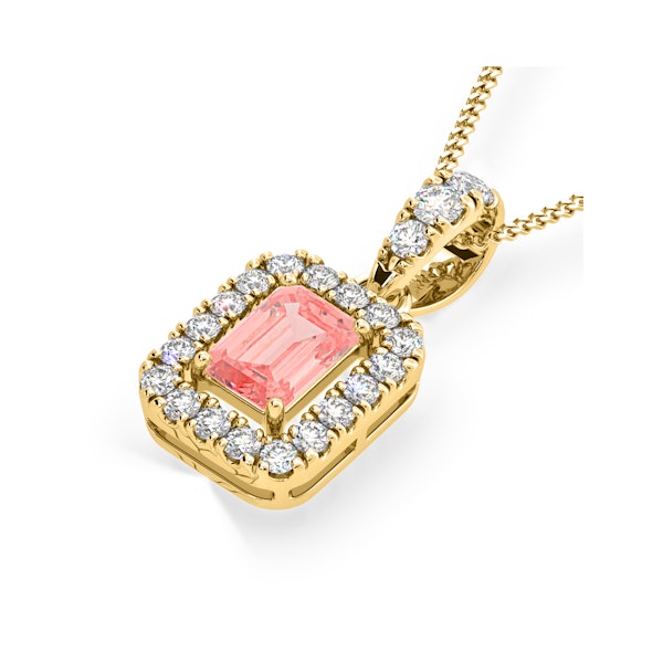 Annabelle Pink Lab Diamond Emerald Cut Halo Necklace 1.38ct in 18KGold - Elara Collection - Image 3