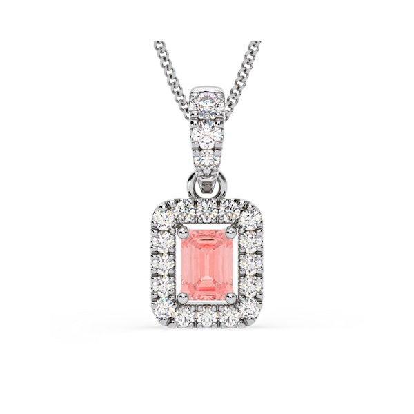 Annabelle Pink Lab Diamond Emerald Cut Halo Necklace 0.70ct in 18K White Gold - Elara Collection - Image 1