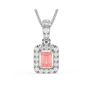 Annabelle Pink Lab Diamond Emerald Cut Halo Necklace 0.70ct in 18K White Gold - Elara Collection