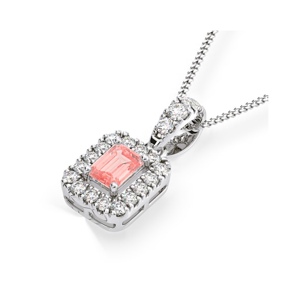 Annabelle Pink Lab Diamond Emerald Cut Halo Necklace 0.70ct in 18K White Gold - Elara Collection - Image 3