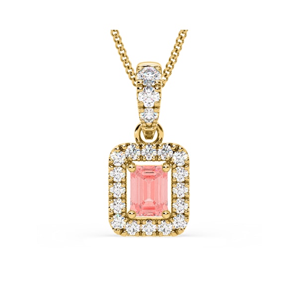 Annabelle Pink Lab Diamond Emerald Cut Halo Necklace 0.70ct in 18KGold - Elara Collection - Image 1