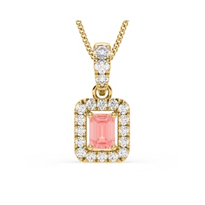 Annabelle Pink Lab Diamond Emerald Cut Halo Necklace 0.70ct in 18KGold - Elara Collection