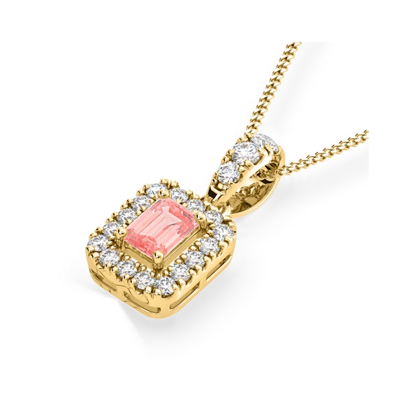 Annabelle Pink Lab Diamond Emerald Cut Halo Necklace 0.70ct in 18KGold - Elara Collection - Image 3
