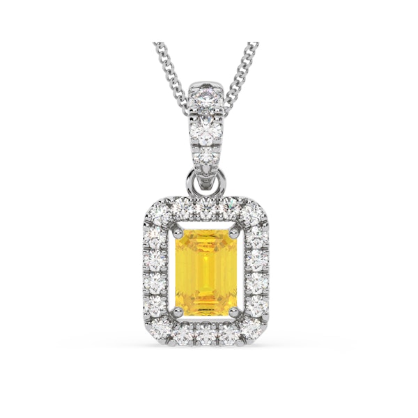 Annabelle Yellow Lab Diamond Emerald Cut Halo Necklace 1.38ct in 18K White Gold - Elara Collection - Image 1