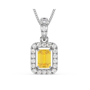 Annabelle Yellow Lab Diamond Emerald Cut Halo Necklace 1.38ct in 18K White Gold - Elara Collection